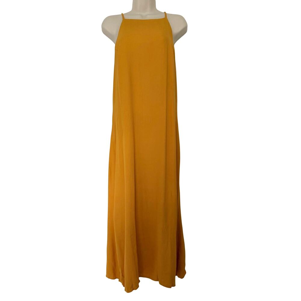 Reformation Open Back Slip Midi Dress Mustard Yellow Size M Halter Neck - Picture 2 of 8